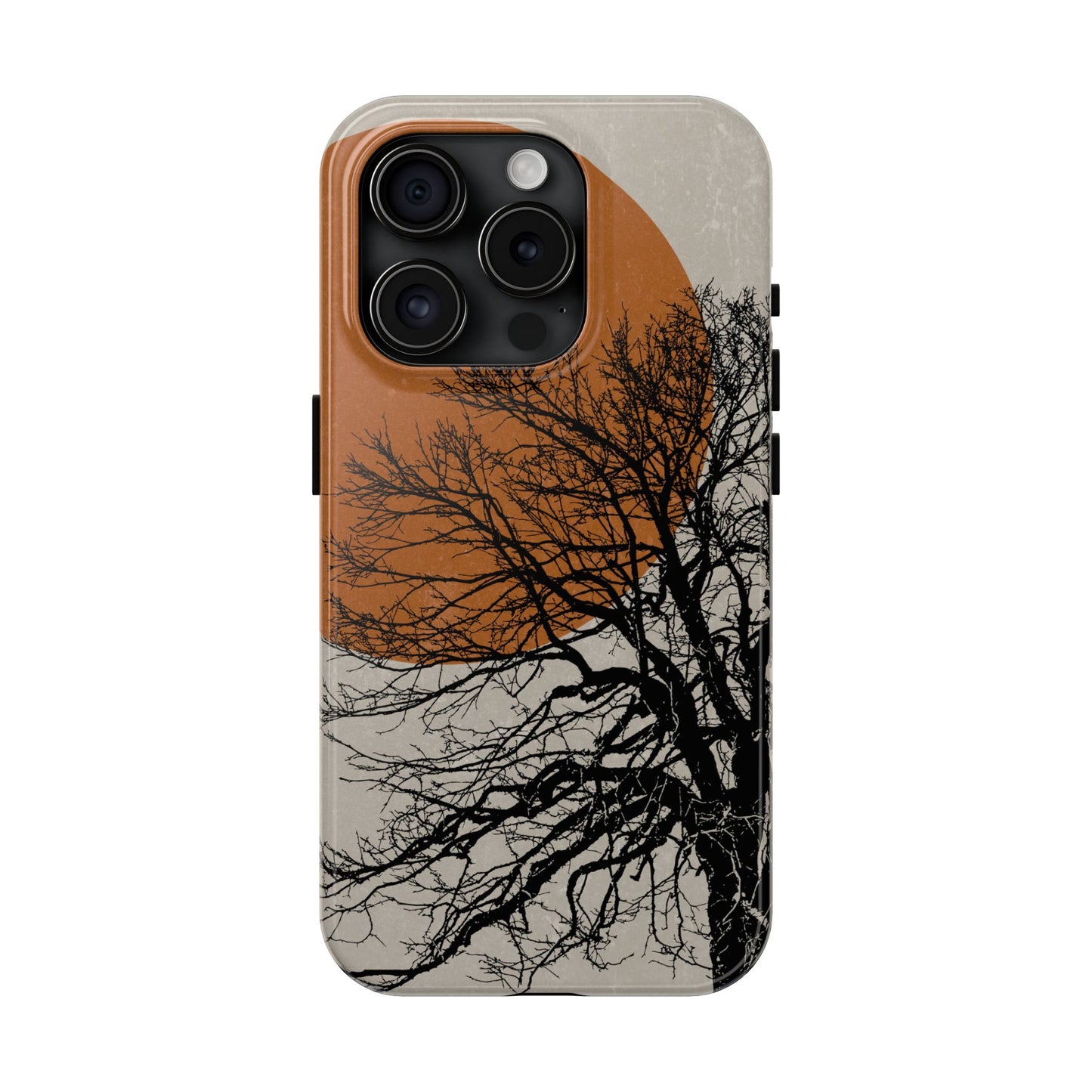 Artistic Tough Phone Case with Tree and Sunset Design