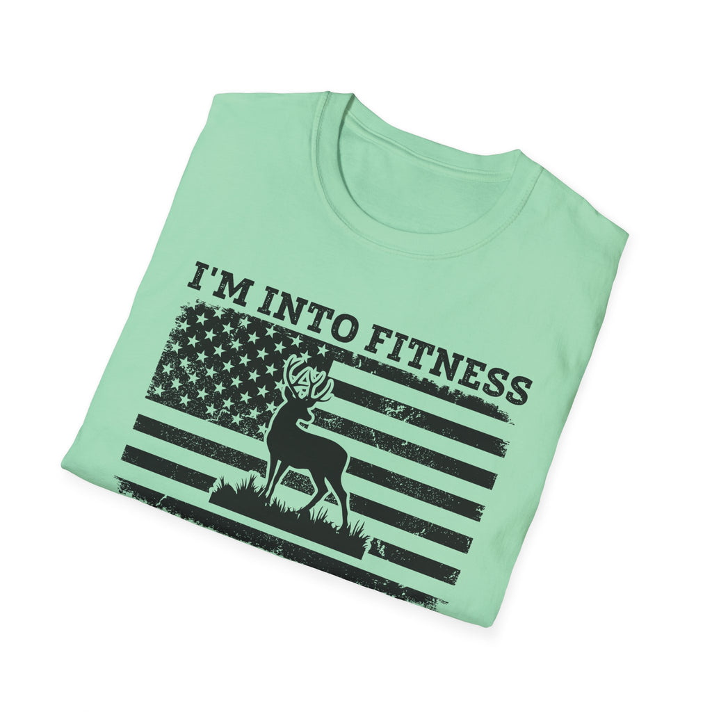 I'm Into Fitness Deer Graphic T-Shirt - Unisex Softstyle Tee for Outdoor Enthusiasts