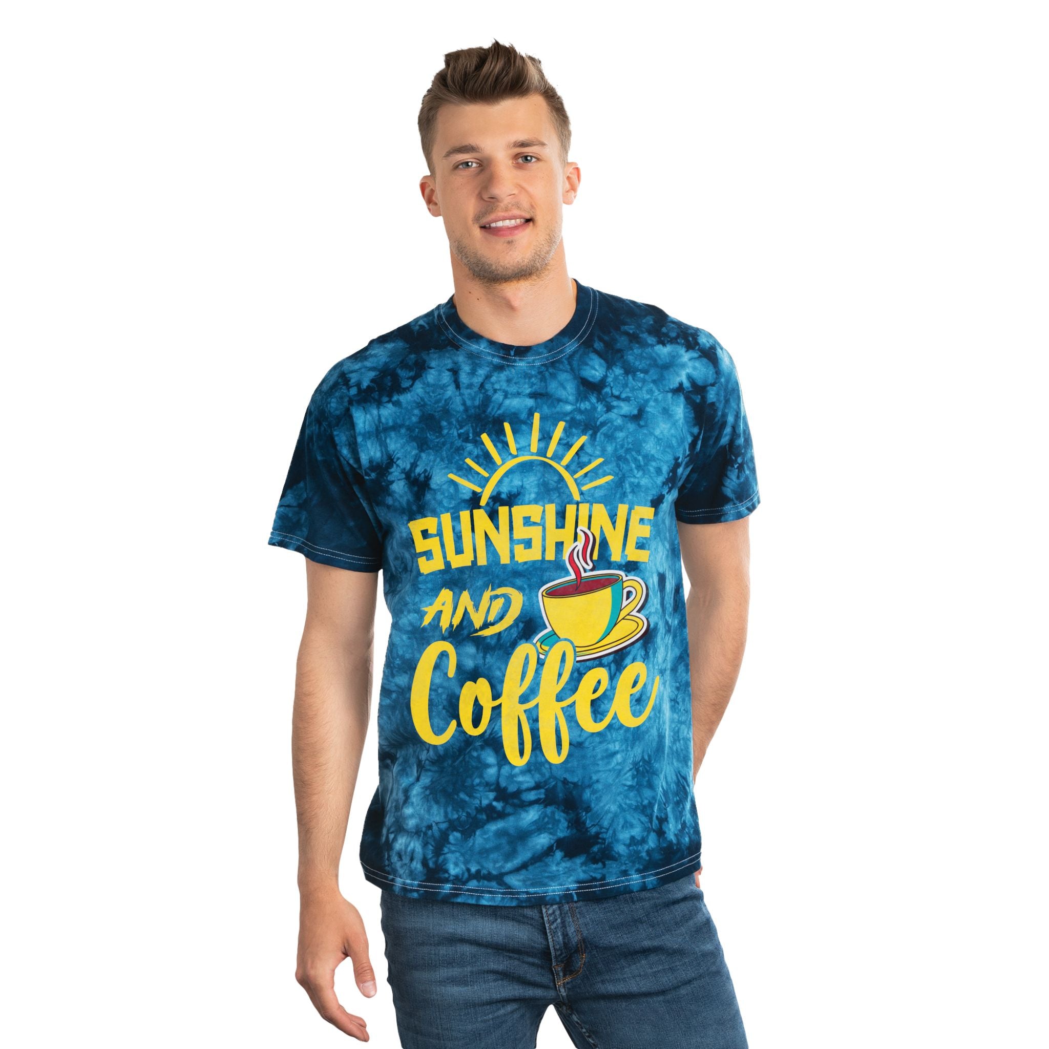 Sunshine and Coffee Tie-Dye Tee, Relaxed Summer Style, Perfect for Coffee Lovers, Gift for Birthdays, Beach Days, and Casual Outings