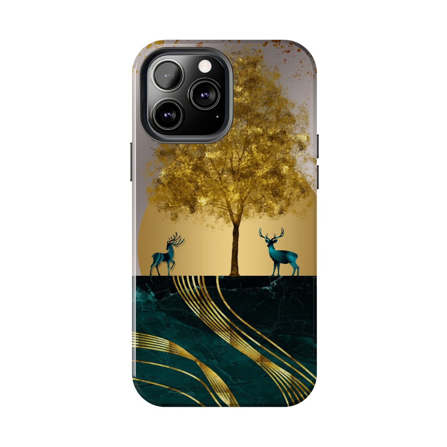 Elegant Wilderness Tough Phone Case - Golden Tree & Deer Design