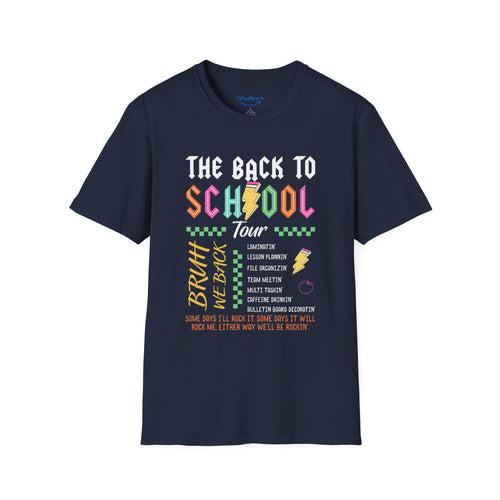 Back to School Tour T-Shirt — Retro Neon School Supplies Graphic Tee