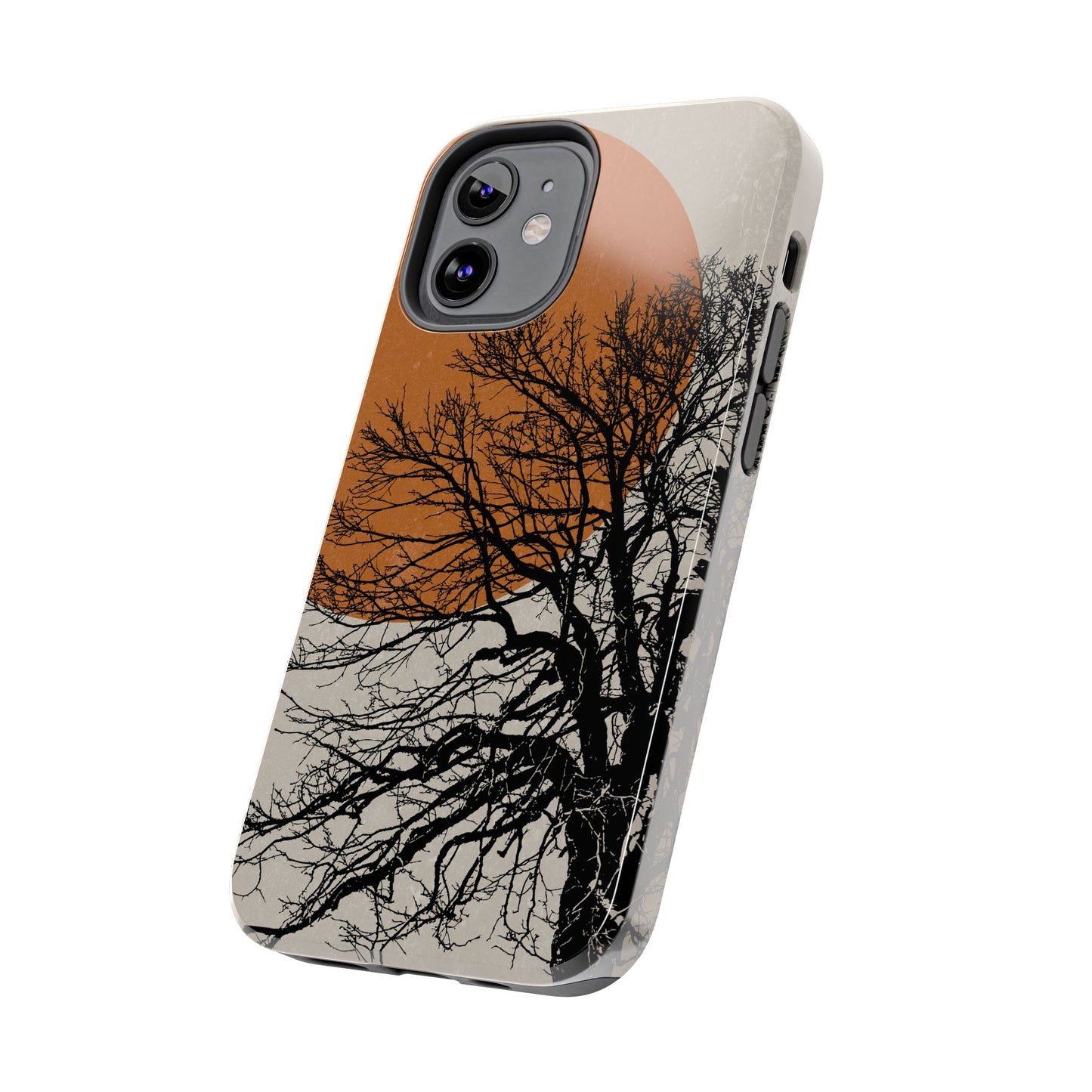 Artistic Tough Phone Case with Tree and Sunset Design