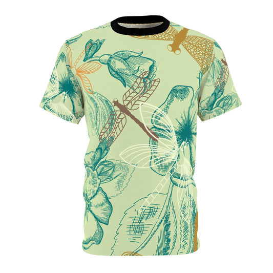 Botanical Dragonfly Unisex Tee - Nature-Inspired Floral Print Shirt