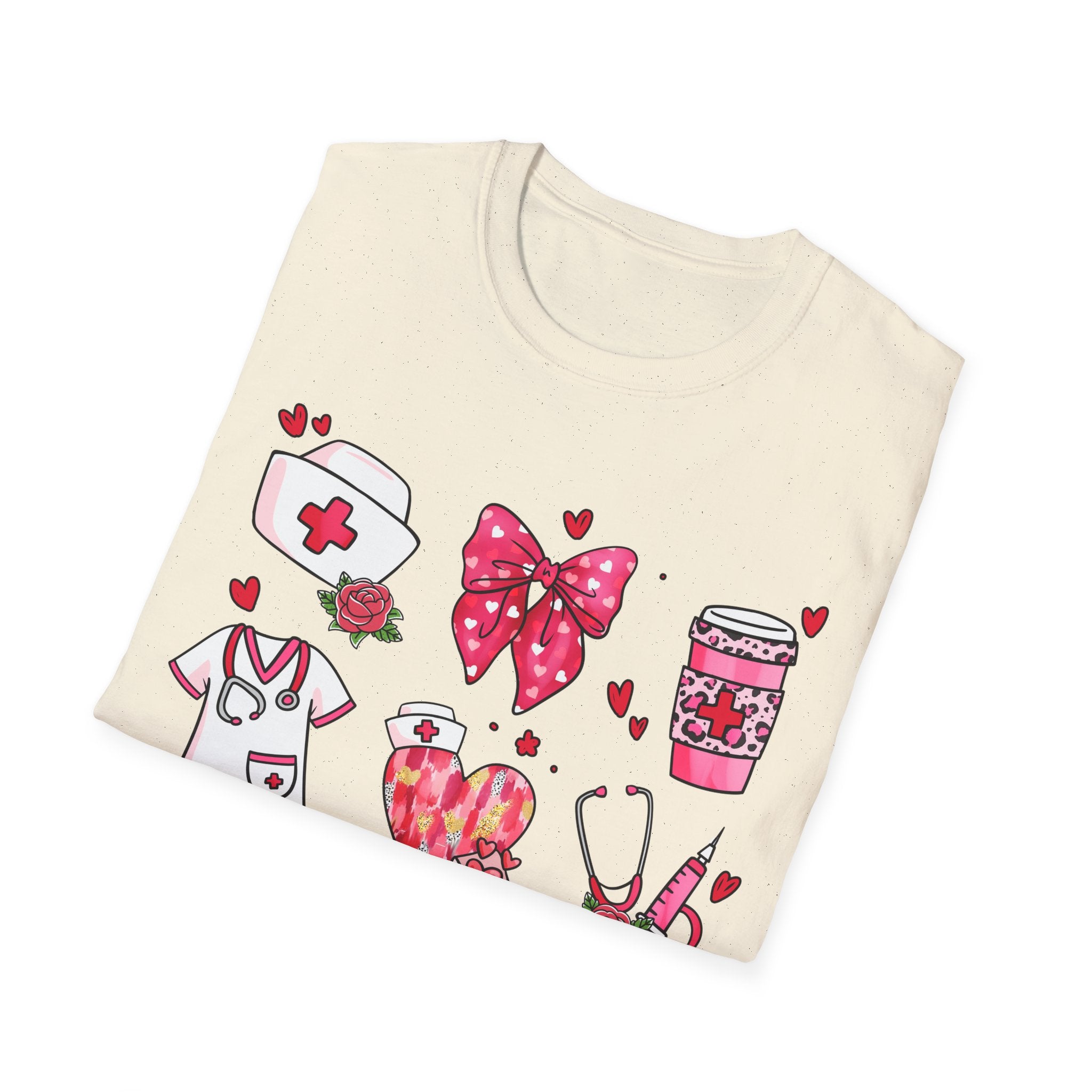 Nurse Love Unisex Softstyle T-Shirt - Heart & Bow Design for Healthcare Professionals