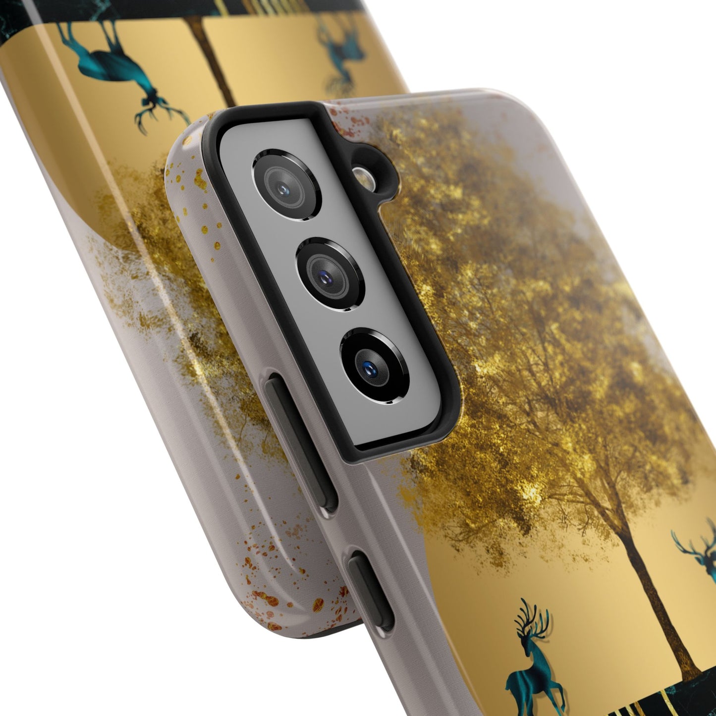 Elegant Wilderness Tough Phone Case - Golden Tree & Deer Design