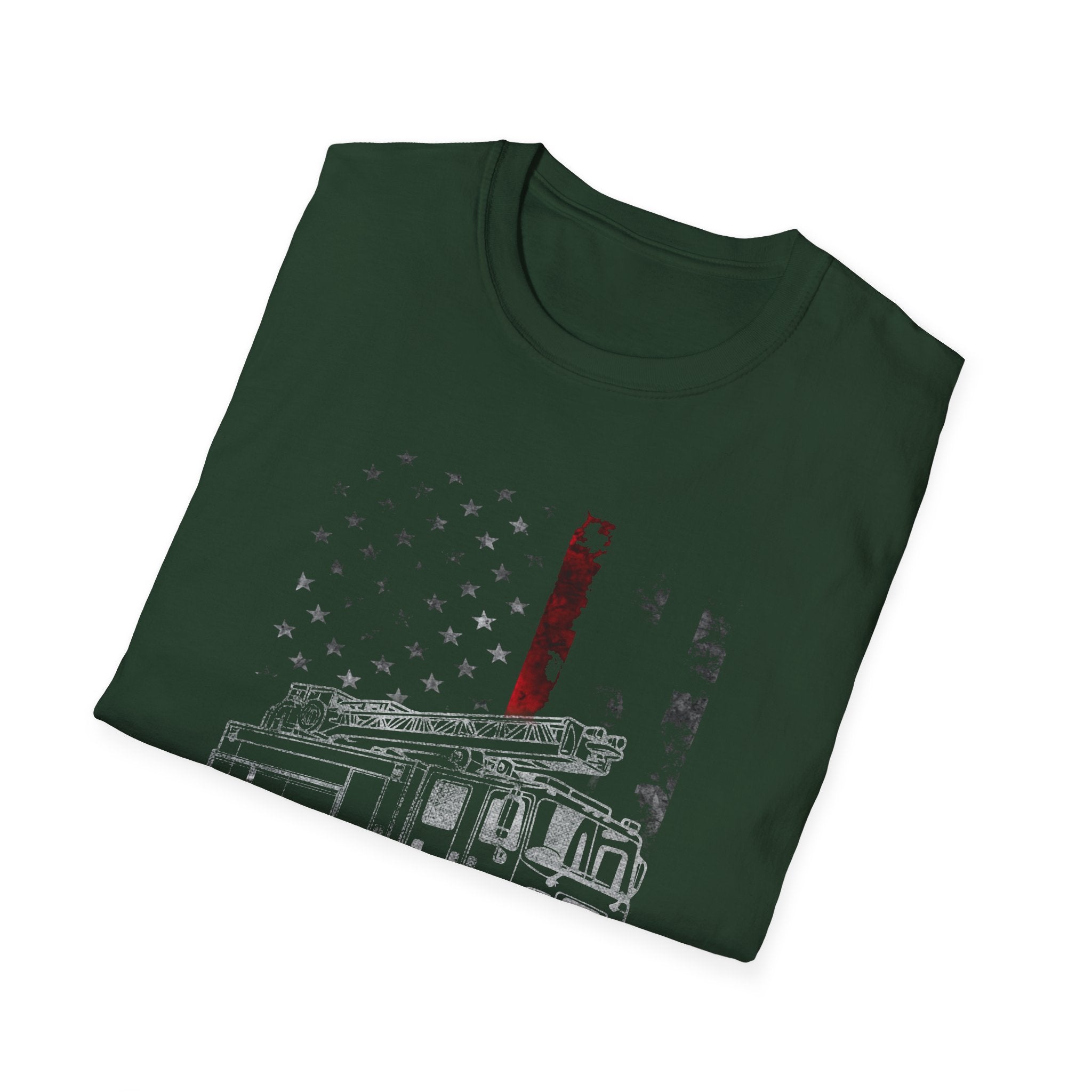 Patriotic Firefighter Graphic T-Shirt | Unisex Softstyle Tee for Heroes